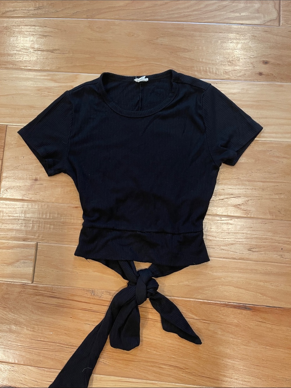Garage Black Ribbed Tie-Back Top